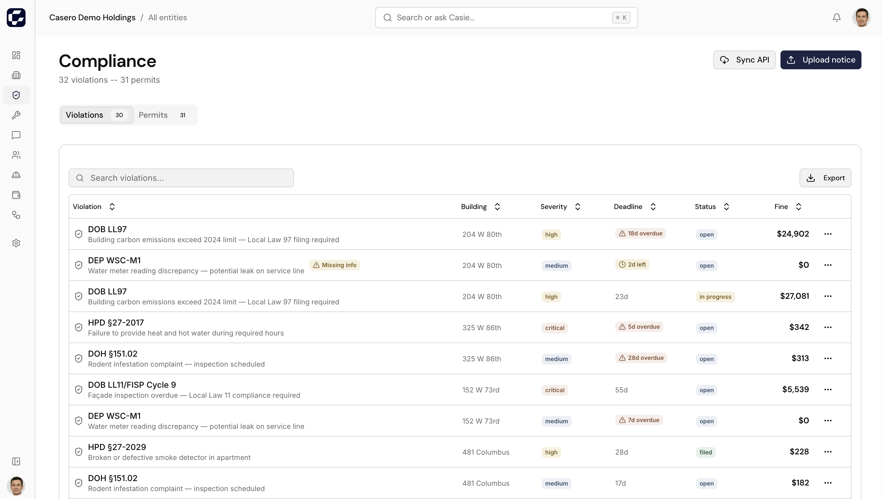 Casero compliance dashboard