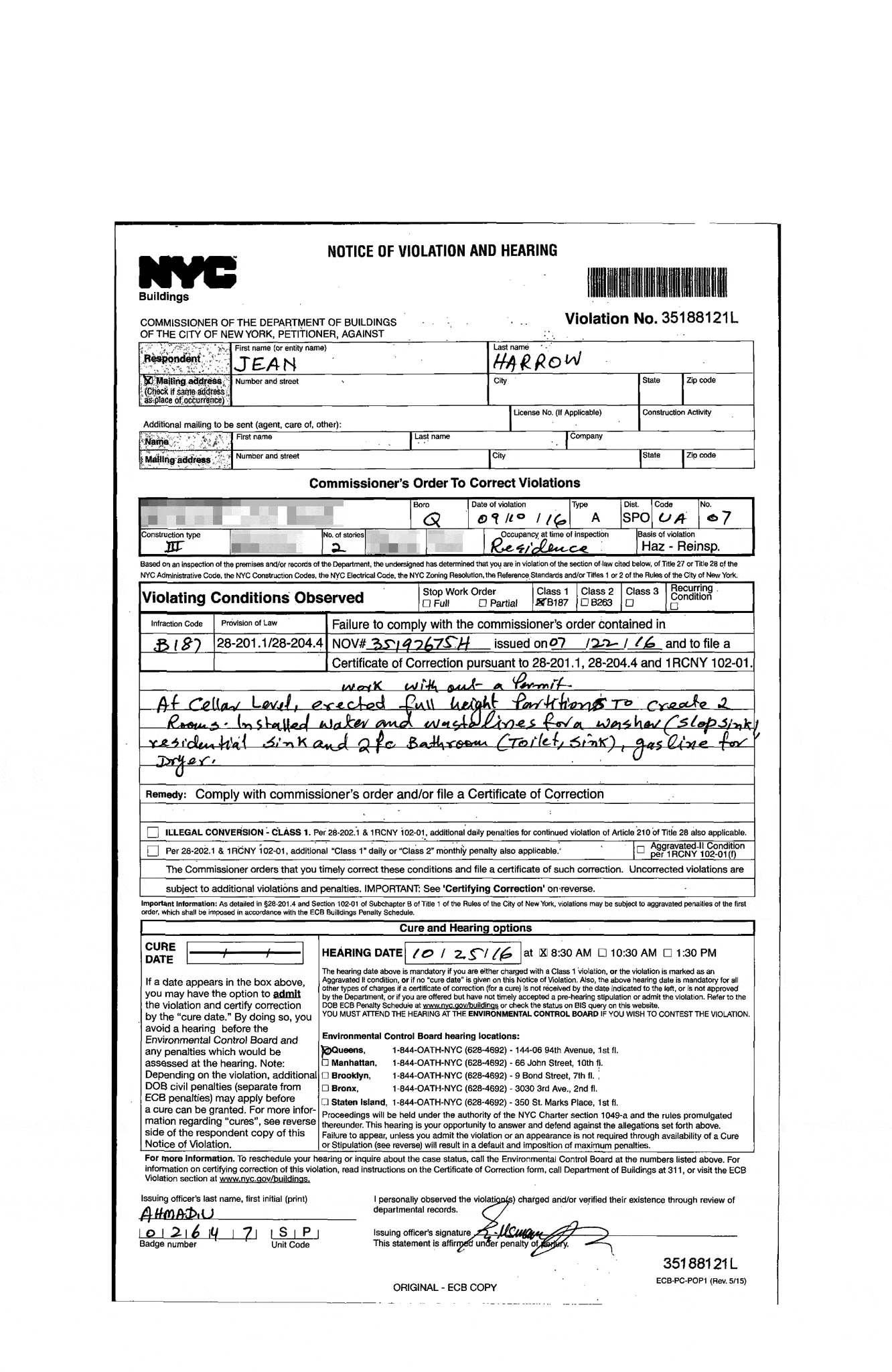 Violation document